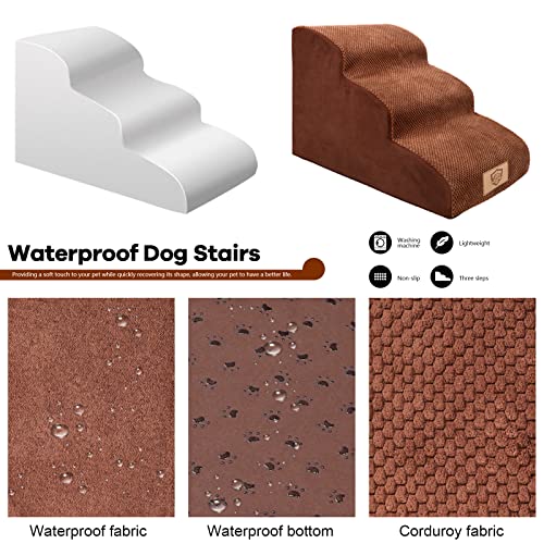 Kphico Sturdy Foam Dog Stairs for High Beds or Couches,Non-Slip 3 Tiers Pet Steps,15.7" High Sturdy Dog Ramp,Extra Wide Deep Dog Steps for Small Dogs&Cats-Send 1 Pet Hair Remover Roller