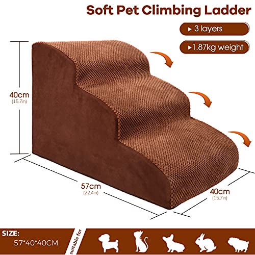 Kphico Sturdy Foam Dog Stairs for High Beds or Couches,Non-Slip 3 Tiers Pet Steps,15.7" High Sturdy Dog Ramp,Extra Wide Deep Dog Steps for Small Dogs&Cats-Send 1 Pet Hair Remover Roller
