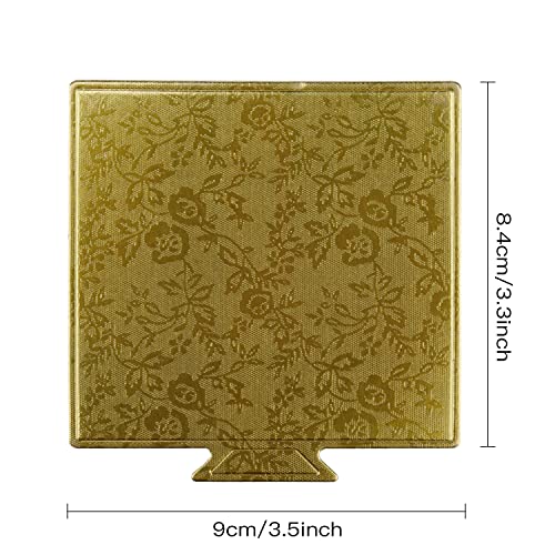 200 Pcs Mini Cake Boards, Floral Embossed Gold Mousse Cake Boards Mini Cake Bases Cake Paper Board Plates Cupcake Dessert Displays Tray Cardboard Dessert Board Pastry Base (Square Cake Boards)