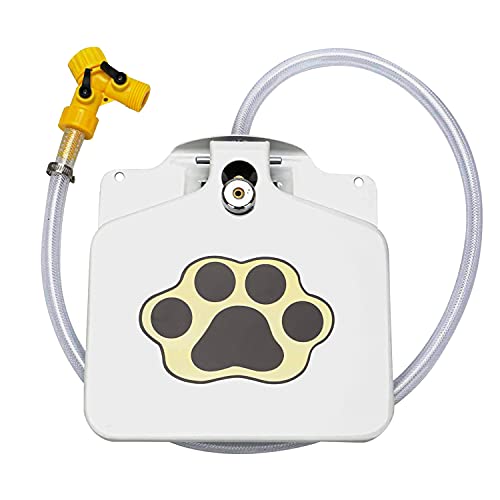 Dogsshopdaily Outdoor Automatic Dog Water Dispenser – Premium Step Water Toy Push Button – Practical Water Toys for Dogs – Pet Fountain with 40-inch Hose and Y Valve Adapter, White