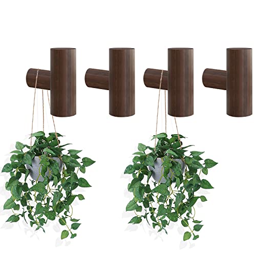 HUFEEOH Wood Wall Hooks, Purse Rack Wood Peg Hooks with Screw, Wall Hooks Heavy Duty Towel Hangers for Bathroom Wall (4PC, Walnut Wood)