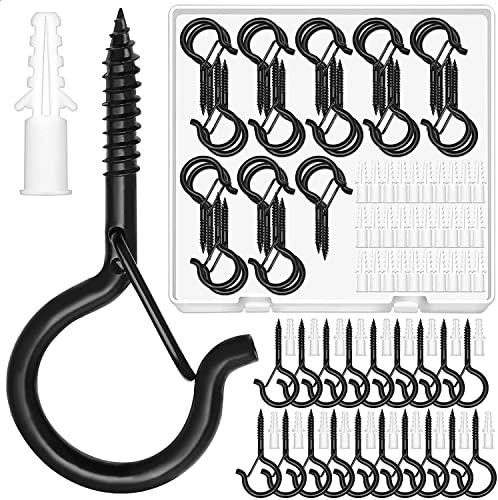 Mckanti 30 Pack Screw Hooks for Outdoor String Lights, Outdoor Hooks for Light Eye Hooks Screw in Cup Hooks Ceiling Hooks with Safety Buckles Q-Hanger Hooks for Plants Christmas Light