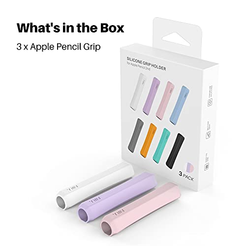 NIUTRENDZ 3 Pack Apple Pencil Grip Silicone Case Accessories Cover Ergonomic Design Sleeve Compatible with Magnetic Charging and Double Tap (Apple Pencil 2nd Generation, White + Purple + Pink)