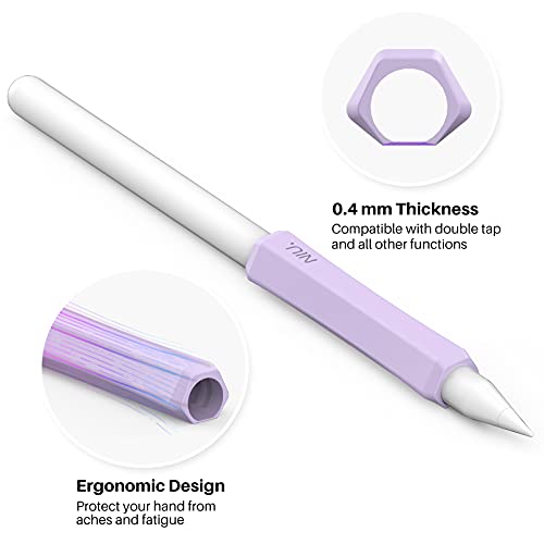 NIUTRENDZ 3 Pack Apple Pencil Grip Silicone Case Accessories Cover Ergonomic Design Sleeve Compatible with Magnetic Charging and Double Tap (Apple Pencil 2nd Generation, White + Purple + Pink)