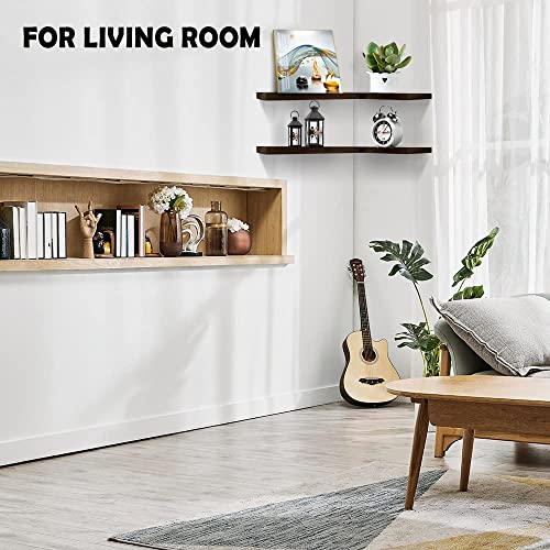 Natural Wood Set of 2 Wall Mounted Kitchen Corner Shelves Hanging Corner Wall Shelves L-shaped Floating Shelf Display Decor for Bathroom Bedroom Office Living Room Rustic Corner Shelf Carbonized Black