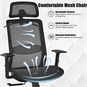 GOFLAME Ergonomic Mesh Office Chair, Swivel Executive Chair with Reclining High Backrest, Rotatable Headrest, Clothes Hanger and Lumbar Support, Height Adjustable Computer Desk Chair (Black)