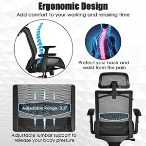 GOFLAME Ergonomic Mesh Office Chair, Swivel Executive Chair with Reclining High Backrest, Rotatable Headrest, Clothes Hanger and Lumbar Support, Height Adjustable Computer Desk Chair (Black)