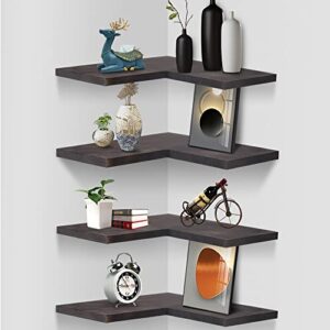 Natural Wood Set of 4 Wall Mount Bathroom Corner Shelves floating Corner Wall Shelf L-shaped Floating Corner Shelves for Bedroom Kitchen Office Livingroom Rustic Corner Display Shelf Carbonized Black