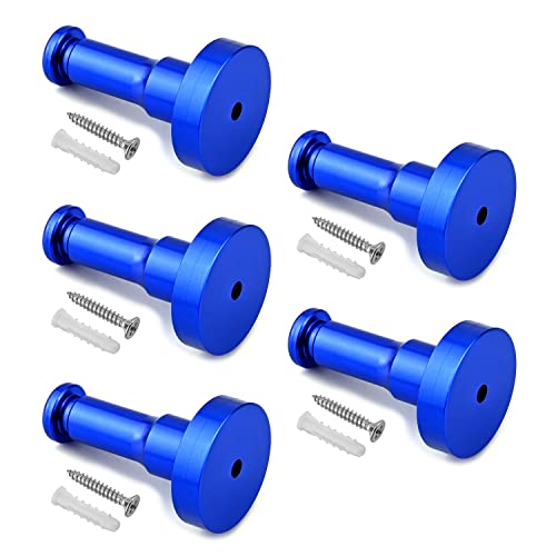 Yinpecly 1.22" Width 2" Height Aluminum Alloy Wall Mounted Hook Single Towel Hanger Robe Hooks with Screws, for Bedroom Bathroom Kitchen Deep Blue Tone 5pcs