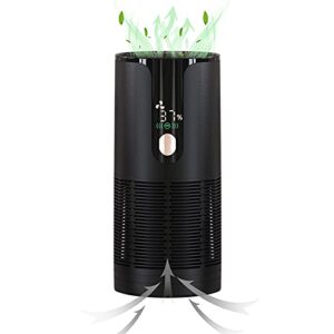 noasage mini portable air purifier, for car home bedroom, true hepa filter cleans air, three gear adjustment lcd display, usb charging device, suitable for personal desk, travel, office and home use