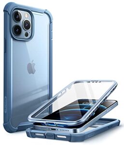 i-blason ares case for iphone 13 pro 6.1 inch (2021 release), dual layer rugged clear bumper case with built-in screen protector - azure