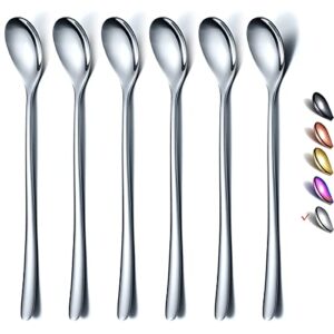 long handle spoon, coffee stirrers, premium stainless steel coffee spoons, ice tea spoons, ice cream spoon, cocktail stirring spoons, tea spoons, set of 6 (silver)
