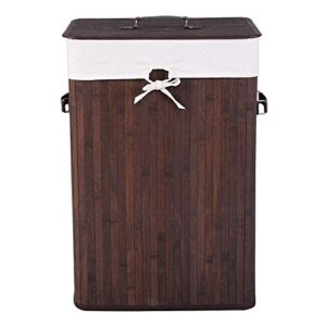 laundry hamper bamboo laundry basket, clothes hamper with lid and removable liner, single lattice bamboo folding basket body with cover , rectangle clothes bin for laundry room bedroom (dark brown)