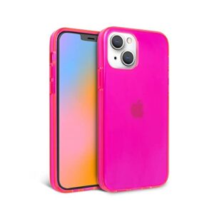 felony case - iphone 13/iphone 14 neon pink clear protective case, tpu and polycarbonate shock-absorbing bright cover - crack proof with a gloss finish - full iphone protection