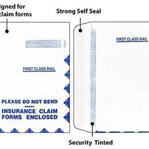 Large Security Envelopes, For Insurance Claim HCFA-1508, CMS-1500 Forms, Self-Seal Closure, ~Right Window Envelope~ 9 x 13" Pack of 100