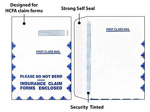 Large Security Envelopes, For Insurance Claim HCFA-1508, CMS-1500 Forms, Self-Seal Closure, ~Right Window Envelope~ 9 x 13" Pack of 100