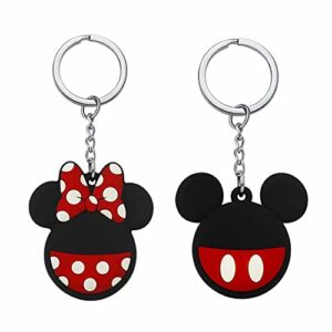 max-abc for apple airtag case [2 pack] minnie mickey mouse cute cartoon airtag holder case soft silicon rubber protective airtag cover with metal ring hook for key/bag/pet,a2