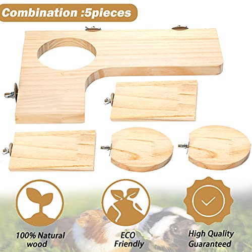 X-pet Hamster Cage Accessories Wooden Platform Chinchilla L-Shaped Round Hole Wooden Playing platform, 5Pcs of Wooden Pedal Toys, Provide a Habitat for Small Animal & Birds, for Squirrel Gerbil