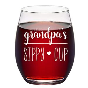 funny grandpa wine glass gift, grandpa’ s sippy cup stemless wine glass, ideal birthday, christmas, father’s day gifts for grandfather, new grandpa, grandpa to be from wife grandchildren son, 15oz