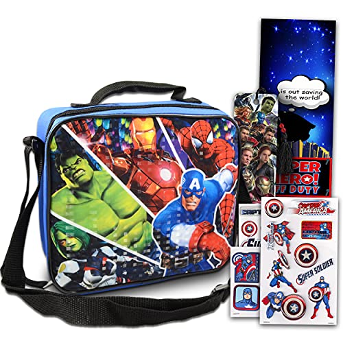 Avengers Lunch Box For Boys, Kids - Bundle with Avengers Lunch Container Kit, Bracelets, Stickers, More