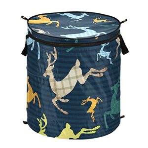 reindeers pop up laundry hamper with zipper lid foldable laundry basket with handles collapsible storage basket clothes organizer for kids room bedroom
