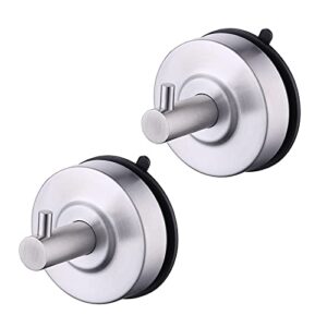 Shower Suction Cup Hooks SUS304 Stainless Steel Shower Hooks for loofah Heavy Duty Shower Wall Hook Suction Cup Hooks for Shower Towel Hooks for Towel Bathrobe Loofah Glass Door Wall 2 Pack