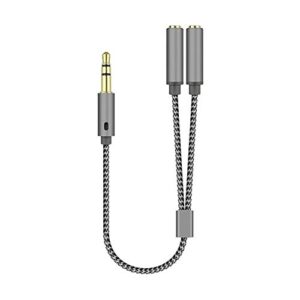 fullbond 3.5mm 1 male to 2 female ports headphone microphone audio stereo cable adapter splitter earphones port to speaker adapter for computer silver gray