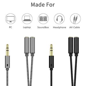 Fullbond 3.5mm 1 Male to 2 Female Ports Headphone Microphone Audio Stereo Cable Adapter Splitter Earphones Port to Speaker Adapter for Computer Silver Gray