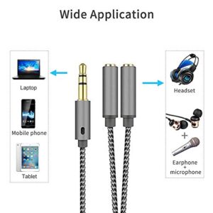 Fullbond 3.5mm 1 Male to 2 Female Ports Headphone Microphone Audio Stereo Cable Adapter Splitter Earphones Port to Speaker Adapter for Computer Silver Gray