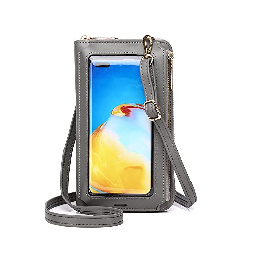 ISYSUII Crossbody Case for Moto G Power 2021 Wallet Case Touch Screen Cell Phone Purse with Credit Card Holder Adjustable Shoulder Strap Leather Handbag Clutch for Women Girls,Grey