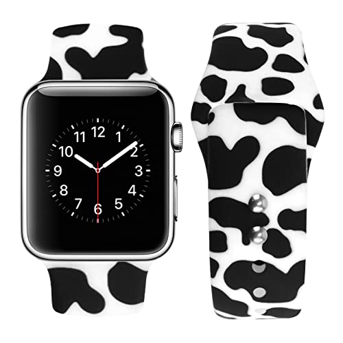 Vozehui Replacement Band Compatible with Apple Watch Cow Print 49/41/38/40/42/44/45mm Band,Cute Cow Print Silicone Sports Band for iWatch Ultra Series 8/SE2/7/SE/6/5/4/3/2/1 Boy Girl Woman Man(S/M)