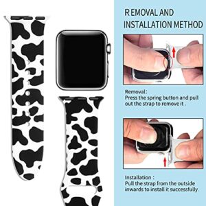Vozehui Replacement Band Compatible with Apple Watch Cow Print 49/41/38/40/42/44/45mm Band,Cute Cow Print Silicone Sports Band for iWatch Ultra Series 8/SE2/7/SE/6/5/4/3/2/1 Boy Girl Woman Man(S/M)