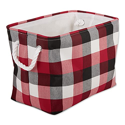 DII Buffalo Check Storage Collection Collapsible Bin with Handles, Medium Rectangle, 16x10x12, Tri Color Cardinal Red