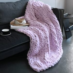 Victusphia Chunky Knit Blanket Throw Chenille Knitted Yarn Throw Blanket for Couch & Bed Fall Decor Large Soft Comfy Cable Blankets & Throws Purple Lavender 50"x60"