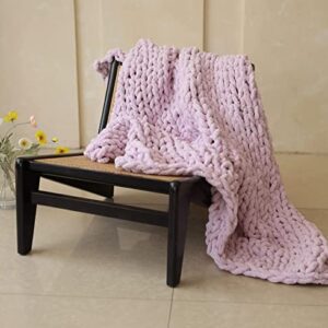 Victusphia Chunky Knit Blanket Throw Chenille Knitted Yarn Throw Blanket for Couch & Bed Fall Decor Large Soft Comfy Cable Blankets & Throws Purple Lavender 50"x60"