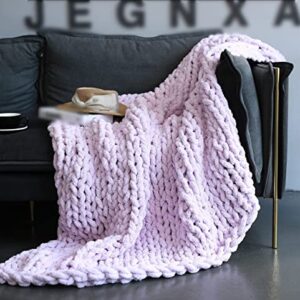 Victusphia Chunky Knit Blanket Throw Chenille Knitted Yarn Throw Blanket for Couch & Bed Fall Decor Large Soft Comfy Cable Blankets & Throws Purple Lavender 50"x60"