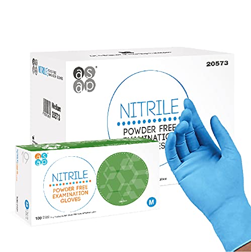 ASAP Blue Nitrile Powder Free Examination Gloves, Disposable, 3 mil (Large - Box of 100)