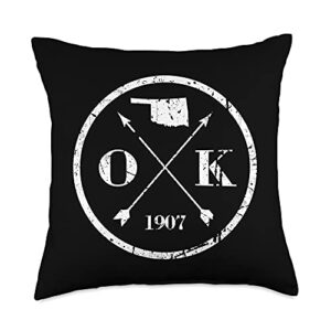 oklahoma outdoor co vintage oklahoma founded year arrow badge outdoor style throw pillow, 18x18, multicolor