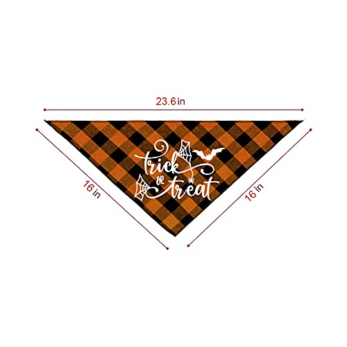 Family Kitchen Trick or Treat Bat Holiday Halloween Orange Plaid Washable Cotton Bat Pet Dog Bandana for Small Medium Large Pet Dog Cat Halloween Dog Scarf Accessories Gift