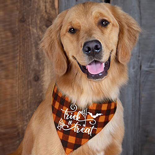 Family Kitchen Trick or Treat Bat Holiday Halloween Orange Plaid Washable Cotton Bat Pet Dog Bandana for Small Medium Large Pet Dog Cat Halloween Dog Scarf Accessories Gift