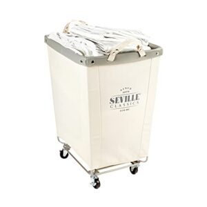 seville classics large commercial heavy duty rolling steel frame laundry hamper canvas cart bin, w/wheels for hotel, home, closet, bedroom (patented), cream, 22" d x 16" w