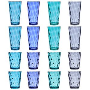 US Acrylic Optix 16-piece Plastic Tumblers in 4 Coastal Colors | 8 each: 14-ounce Rocks and 20-ounce Water Drinking Cups | Reusable, BPA-free, Made in the USA, Top-rack Dishwasher Safe