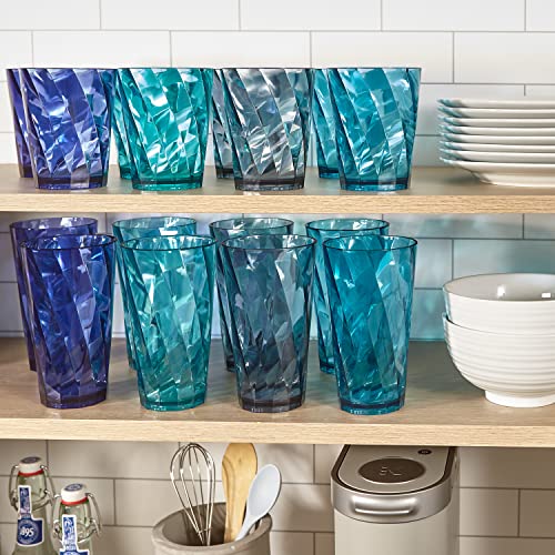 US Acrylic Optix 16-piece Plastic Tumblers in 4 Coastal Colors | 8 each: 14-ounce Rocks and 20-ounce Water Drinking Cups | Reusable, BPA-free, Made in the USA, Top-rack Dishwasher Safe