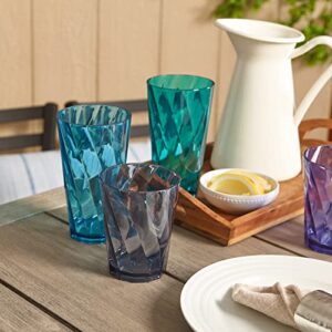 US Acrylic Optix 16-piece Plastic Tumblers in 4 Coastal Colors | 8 each: 14-ounce Rocks and 20-ounce Water Drinking Cups | Reusable, BPA-free, Made in the USA, Top-rack Dishwasher Safe