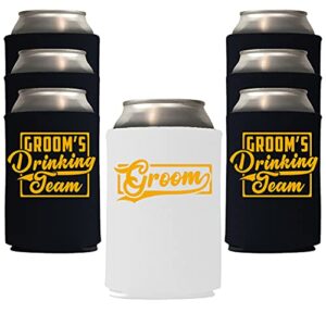 veracco groom and groom's drinking team can coolie holder bachelor party wedding favors gift for groom groomsmans proposal (gold, 12)