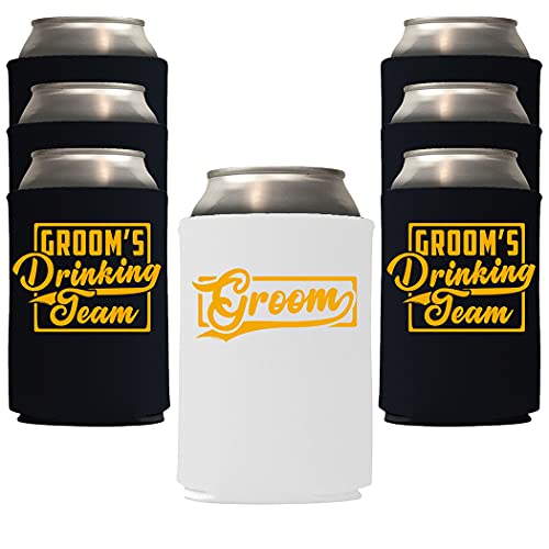 Veracco Groom and Groom's Drinking Team Can Coolie Holder Bachelor Party Wedding Favors Gift For Groom Groomsmans Proposal (Gold, 12)