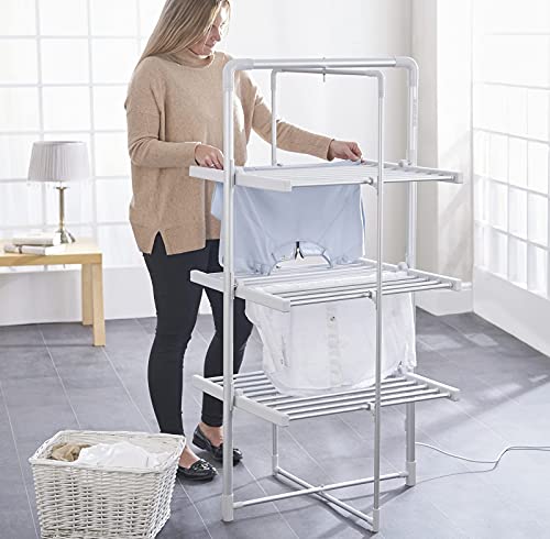 Easylife XL Heated Drying Rack with Timer, 3 Tier Airer, Warming Clothes Dryer, Electric Clothes Horse, Laundry Rack, h57.8 x w28.3 x d26.4