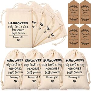 30 pcs cotton muslin party favor wedding bag 4 x 6 inch hangover bachelorette bags drawstring survival recovery kit bag with gift tags for wedding bridal bridesmaid groomsman gifts (retro pattern)