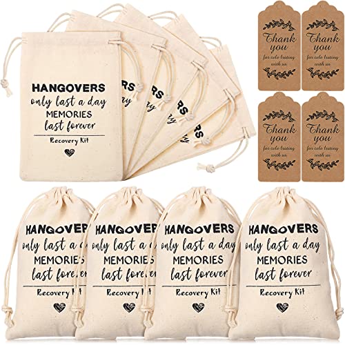 30 Pcs Cotton Muslin Party Favor Wedding Bag 4 x 6 Inch Hangover Bachelorette Bags Drawstring Survival Recovery Kit Bag with Gift Tags for Wedding Bridal Bridesmaid Groomsman Gifts (Retro Pattern)