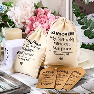 30 Pcs Cotton Muslin Party Favor Wedding Bag 4 x 6 Inch Hangover Bachelorette Bags Drawstring Survival Recovery Kit Bag with Gift Tags for Wedding Bridal Bridesmaid Groomsman Gifts (Retro Pattern)